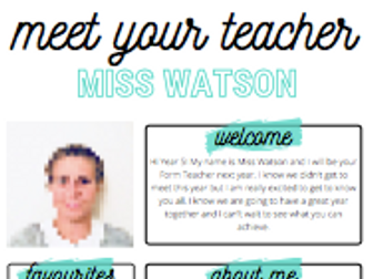 Meet Your Teacher / Pupil Template Sheet New Year/Class