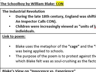 WJEC Poetry 2027 The Schoolboy Historical Context revision sheet