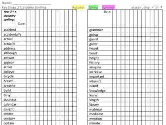 KS1 and KS2 spelling list assessments
