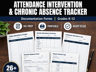 Attendance Intervention Forms & Chronic Absence Tracker | Grades K-12