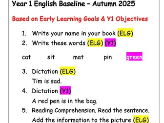 Baseline Writing/Maths assessment for Year 1