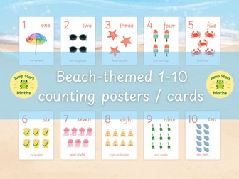 Beach-Themed 1–10 Counting Posters & Number Cards | EYFS & KS1 Maths Display