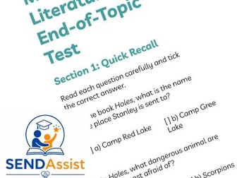 KS2 English Literature task. End of year quiz. Holes, The boy at the back, Room 13