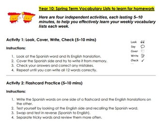 GCSE Spanish Vocab Quiz x 12: Essentials