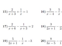 Equations With Algebraic Fractions Worksheet With Solutions By