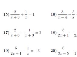 Equations with algebraic fractions worksheet (with solutions ...