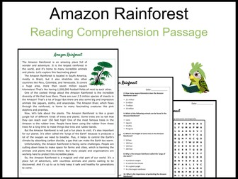 Amazon Rainforest Reading Comprehension and Word Search