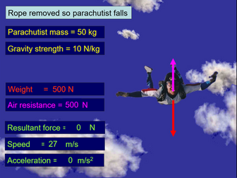 Animated forces as a parachutist reaches terminal velocity