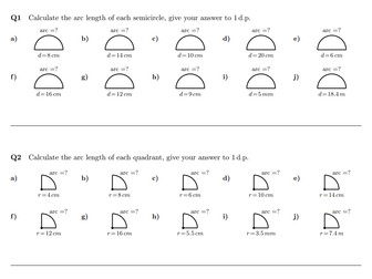 Arc length of Semicircles and Quadrants