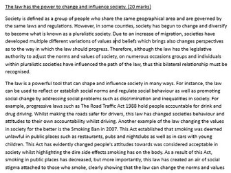 A Level Law OCR Paper 3, Society & Morality 20 Mark exemplar answers