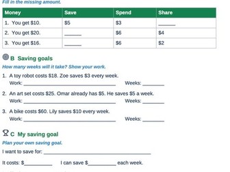 Personal Finance Worksheets for Kids | Needs & Wants, Saving Goals, Budgeting, B
