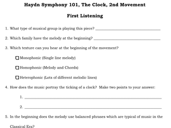 AQA Haydn Clock - First Listening Activity