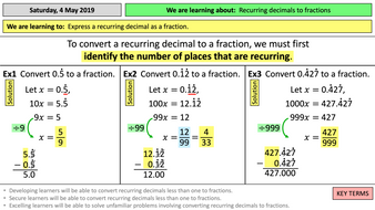 Recurring decimals to fractions | Teaching Resources