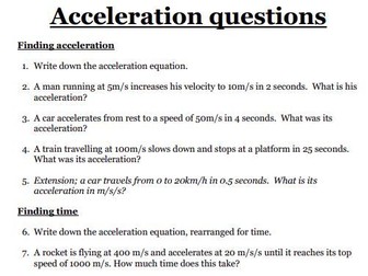 Acceleration Worksheet (WITH ANSWERS)