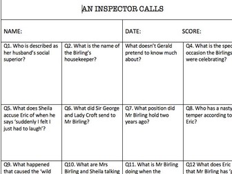 An Inspector Calls - Quiz