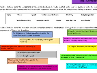 AQA 9-1 GCSE PE - Components of Fitness Student Activity
