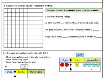 Year 5 Decimals up to 2 decimal places Foundation worksheet