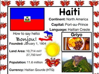 HAITI History & Geography, Travel The World Worksheet