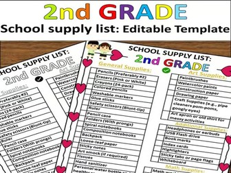2nd Grade School Supply List | Editable Printable Back to School Parent Handout