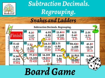 Subtracting Decimals with regrouping Snakes and Ladders Board Game