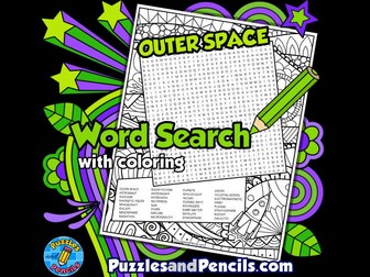 Outer Space Word Search Puzzle Activity with Colouring | Space Wordsearch