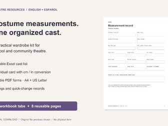 Theatre Costume Measurements & Wardrobe Kit | English-Spanish Excel + PDF