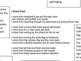 I come from poem with notes