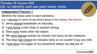 KS2 SPAG Lesson: Past Tense (Past Simple, Past Perfect, Past ...