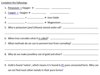 Reactions of Metals with Oxygen