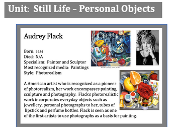 GCSE Art - Still Life (Personal Objects) Artists Knowledge Organiser