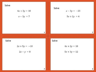 Simultaneous Equations Task Cards Elimination with scaling