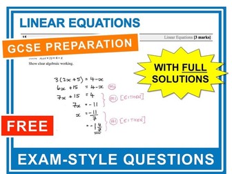 GCSE 9-1 Exam Question Practice (Linear Equations)