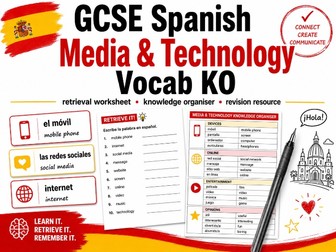 AQA GCSE Spanish Media and Technology Vocabulary Knowledge Organiser / Retrieval Resource
