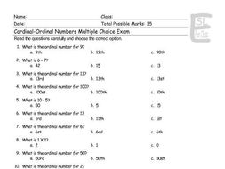 Cardinal-Ordinal Numbers Multiple Choice Exam