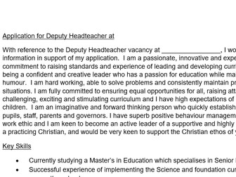 Deputy Headteacher Senior Leader Application Supporting Statement