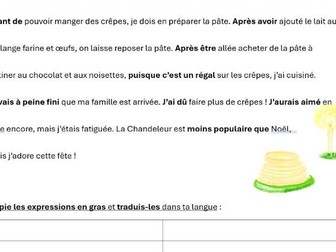 IGCSE FRENCH - Coutumes et Traditions  - Chandeleur - Reading Tasks & Higher Level structures