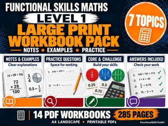 Functional Skills Maths Level 1 — Large Print Workbook Pack: 7 Topics