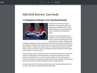 AQA GCSE Unit 2 Business: Case Study Activity