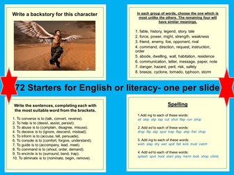 72 starters- English and Literacy, SPAG, VCOP Word Classes, Devices