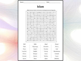 Islam Word Search Puzzle Worksheet Activity