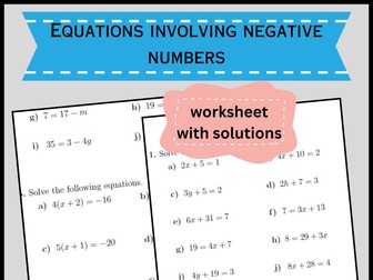 Equations involving negative numbers worksheets (with solutions)