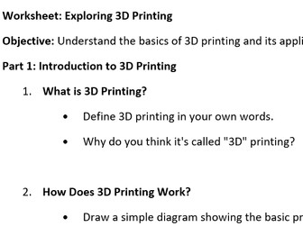 session 1 ages 11-14 - exploring 3D printing