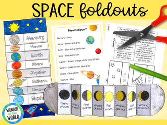 Space foldable sequencing activities phases of the moon and planets in the soalr system KS2