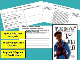 GCSE 9-1 Boys Don't Cry - Malorie Blackman - Chapter 1 Worksheets