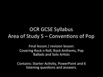 OCR GCSE Music - AoS5 - Conventions of Pop - Revision Lesson / Final Lesson of topic