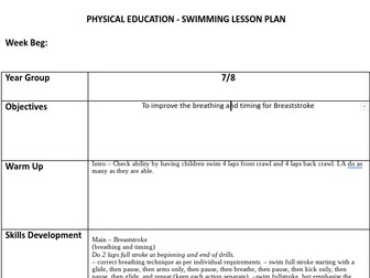 Year 7/8 Swimming Lesson Plans