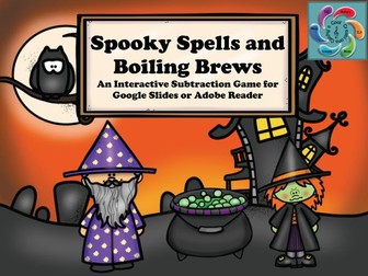 Interactive Math game-Google Slides / Adobe PDF-Subtraction Spooky Spells & Boiling Brews