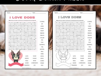 I Love Dogs Word Search Puzzle