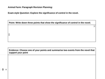 Animal Farm: Planning a Response Worksheet GCSE Edexcel