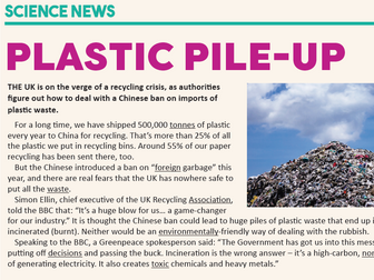 KS3 News Crossword:  Plastic recycling crisis